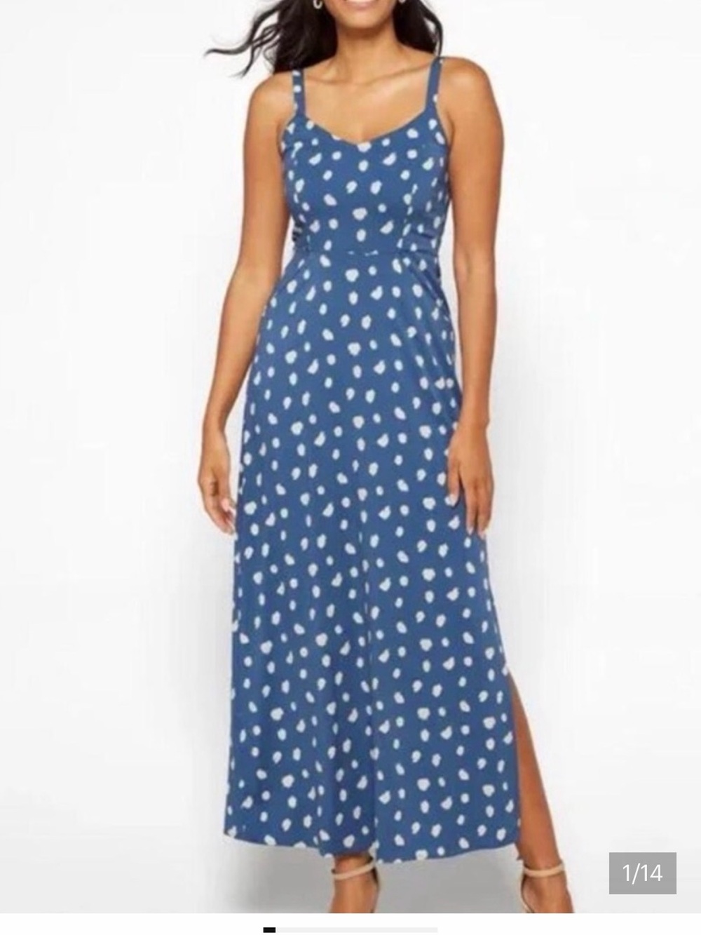 Hawthorn 41, Blue Polka Dot Maxi Dress with Adjustable Straps